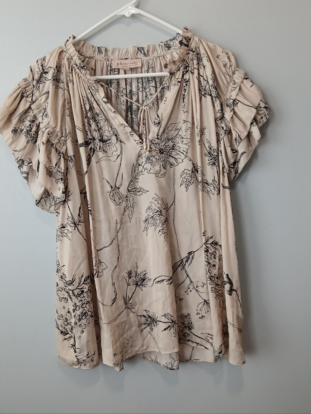 Philosophy Floral Ruffle Short Sleeve Blouse Top Womens 2x Coquette Office